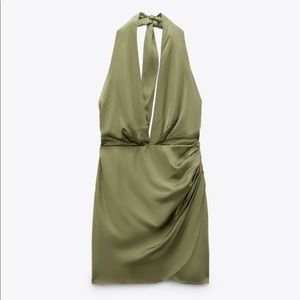 Zara - Satin Effect Mini Dress - Green - Size Small